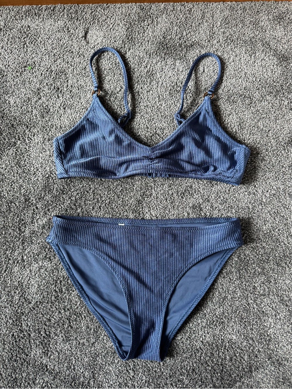 aerie navy blue ribbed bikini set